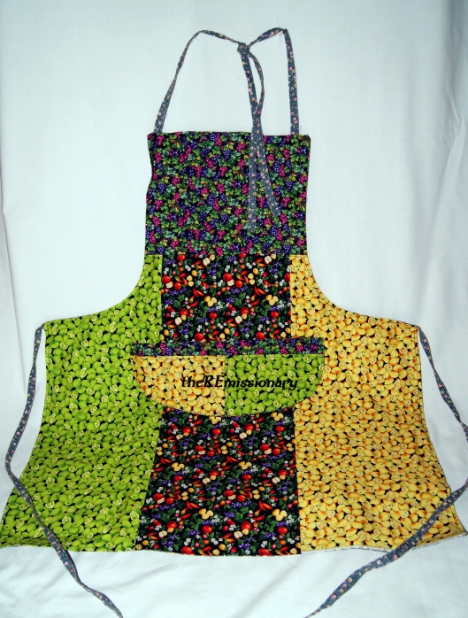 $10.00 - reversible apron made from strips of fabric from other projects